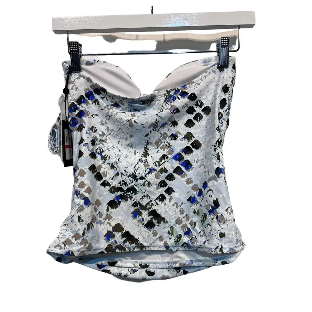 DKNY WOMENS SZ XS TANKINI TOP PRINTED BANDEAU BOW JUMBO MULTI SNAKE SPLASH MULTI - Picture 2 of 10